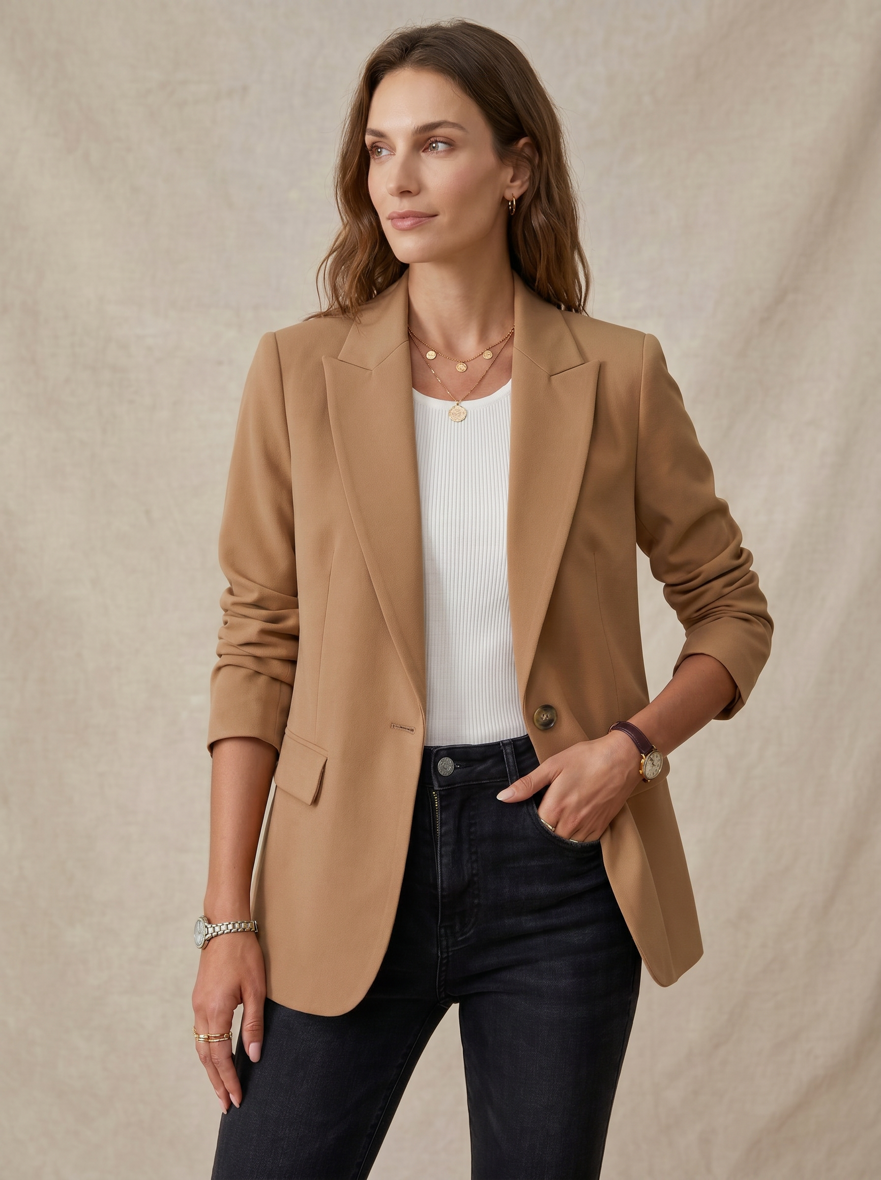 Women's Single Button Straight Anti-Wrinkle Jacket Long Sleeve Jacket  Formal Business Path OL Office Lady  Spring and Fall