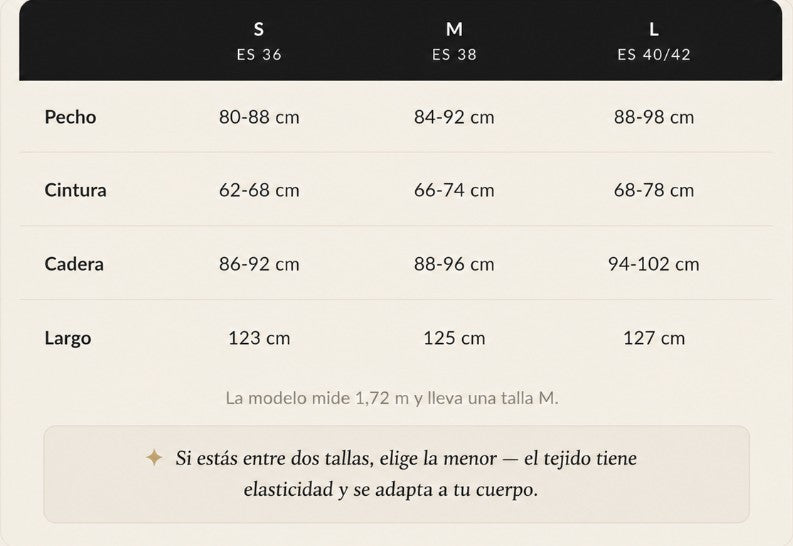 Guía de Tallas Vestido Valentina — S, M, L